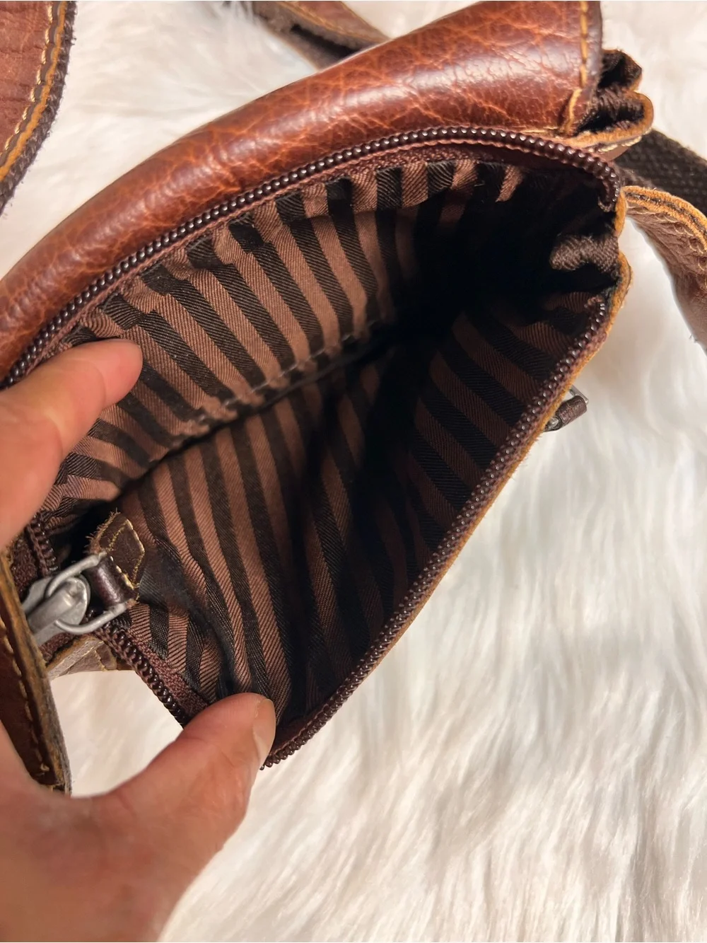 Jack Georges Genuine Leather Brown Crossbody/Belt Bag with Front Buckle